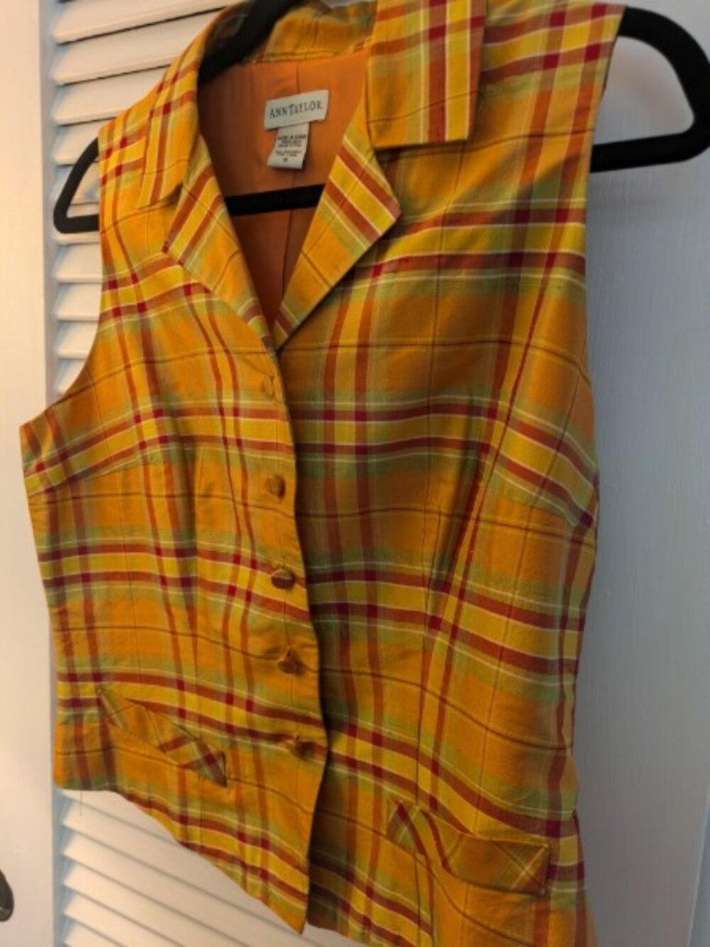 Ann Taylor Women's Orange and Yellow Gilet/Vest - size 10 - 100% silk - 90s chic